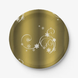 Metallisches Gold, weiße Wirbel Weihnachten Pappteller
