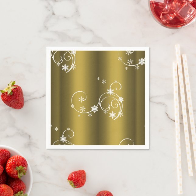 Metallisches Gold, weiße Wirbel Weihnachten Serviette (Beispiel)