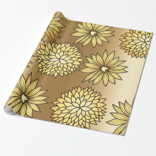 Metallisches GoldBlumenmuster Geschenkpapier (Ungerollt)