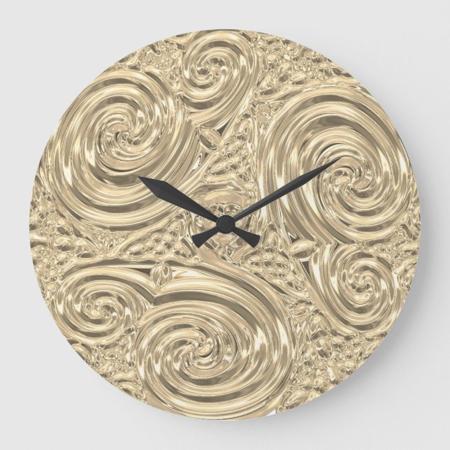 Metallisches goldenes viktorianisches Nouveau Große Wanduhr (Vorderseite)