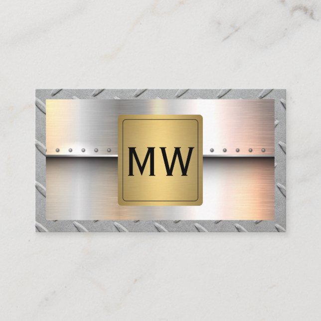 Metallisches Goldmonogramm | Nieten und Stahl Visitenkarte (Vorderseite)