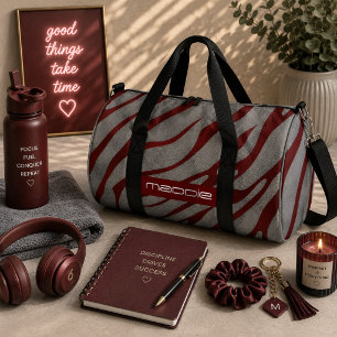 Metallisches Gray Zebra Stripes Muster Duffle Bag