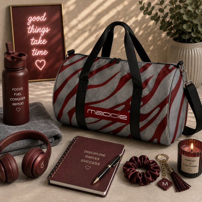 Metallisches Gray Zebra Stripes Muster Duffle Bag (Von Creator hochgeladen)
