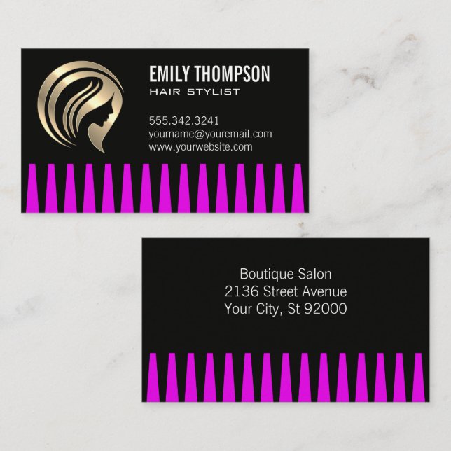 Metallisches Haarlogo | Stylist Comb Visitenkarte (Vorne/Hinten)