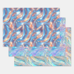 Metallisches holografisches Muster Blau Lila Mädch Geschenkpapier Set
