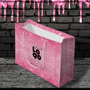 Metallisches Hot-Pink-Glitzer-Logo-Papier Einkaufs Große Geschenktüte