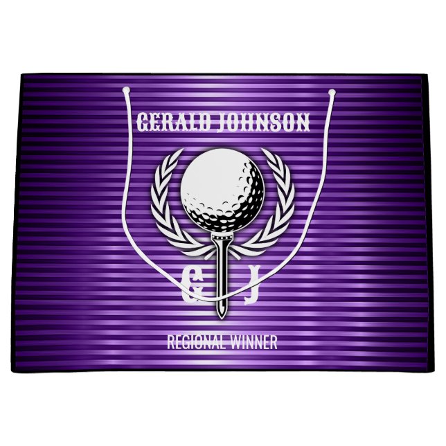 Metallisches Lila Lines Golf Monogram Design Große Geschenktüte (Vorderseite)