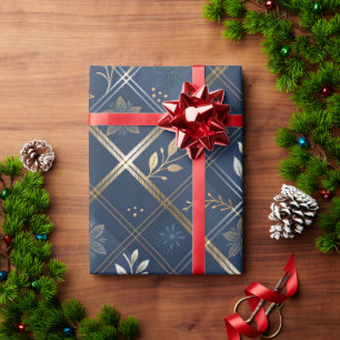 Metallisches Luxus-Navy-Karopapier für Weihnachten Geschenkpapier