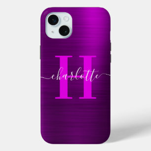 Metallisches Magenta-Lila-Signatur-Monogramm Case-Mate iPhone Hülle