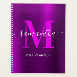 Metallisches Magenta Lila Signature Monogramm Planer