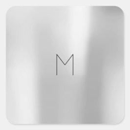 Metallisches Minimal-Monogramm Silver Gray Brandin Quadratischer Aufkleber