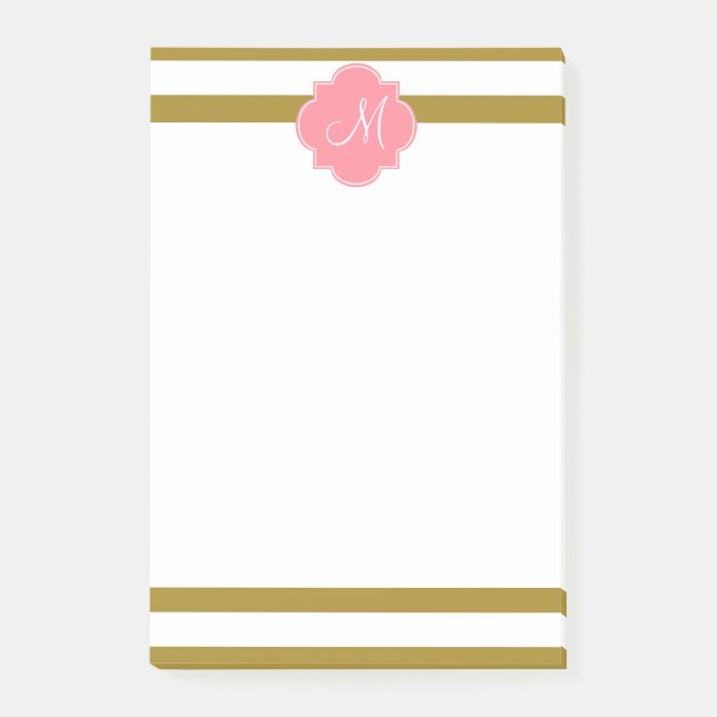 Metallisches Monogramm-Muster aus Gold und Rosa Post-it Klebezettel (Vorderseite)