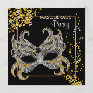 Metallisches Papier Silber Gold Maskenball Einladung