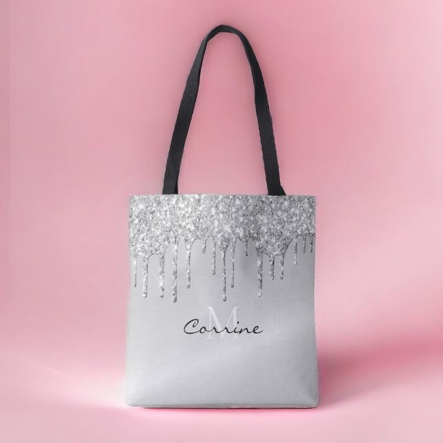 Metallisches Platin-Monogramm-Silber-Drift-Glitzer Tasche (Von Creator hochgeladen)