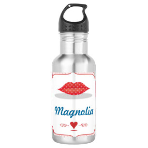 Metallisches Rosa mit roten Lippen personalisiert Trinkflasche