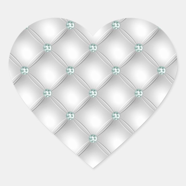 Metallisches Satin White Mint Green Bling Glam Herz-Aufkleber (Vorderseite)