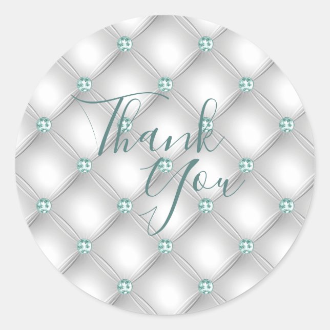 Metallisches Satin White Mint Green Bling Glam Runder Aufkleber (Vorderseite)