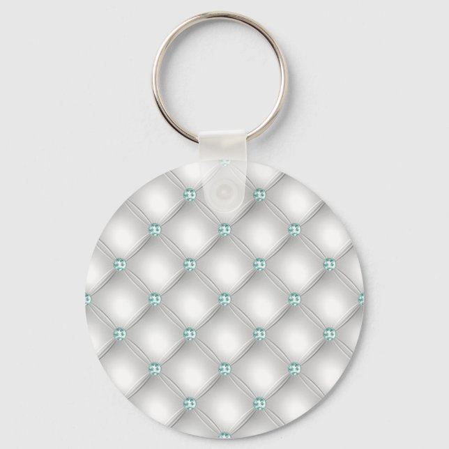 Metallisches Satin White Mint Green Bling Glam Schlüsselanhänger (Vorderseite)