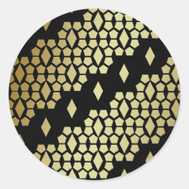 Metallisches Schwarz-Gold Diamond-Honeycomb-Muster Runder Aufkleber