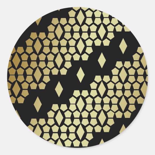 Metallisches Schwarz-Gold Diamond-Honeycomb-Muster Runder Aufkleber (Vorderseite)
