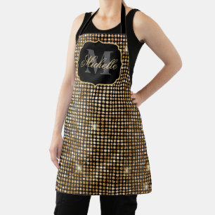 Metallisches Schwarz & Gold Glitter Glam Punkte Mo Schürze