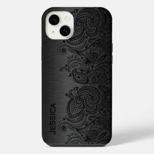 Metallisches Schwarz mit schwarzer Paisley-Spitze iPhone 14 Plus Hülle