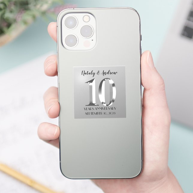 Metallisches Silber 10. Hochzeitstag Aufkleber (Telefon)