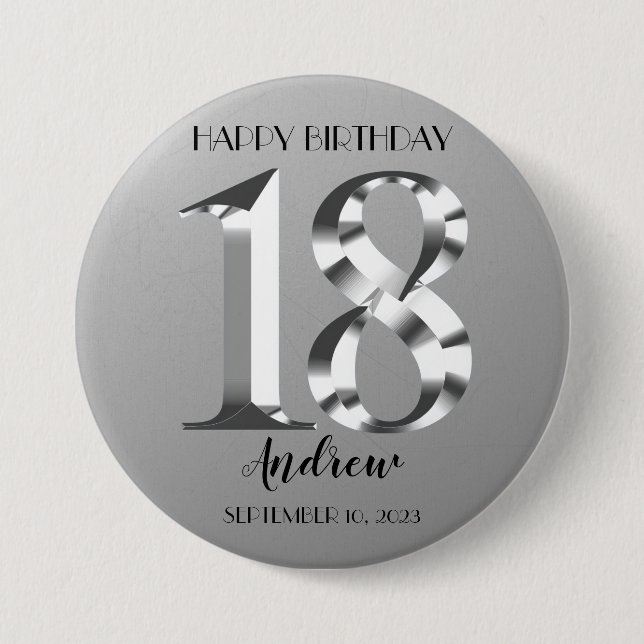 Metallisches Silber 18. Geburtstag Button (Vorderseite)
