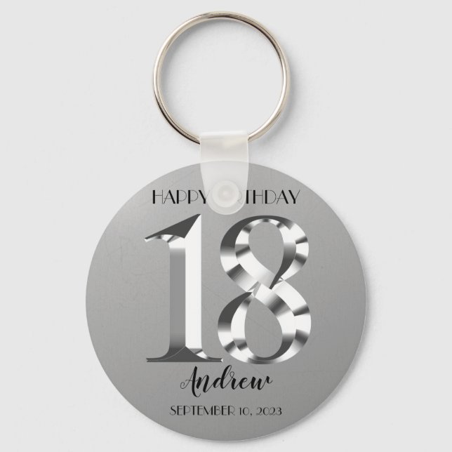 Metallisches Silber 18. Geburtstag Schlüsselanhänger (Vorderseite)