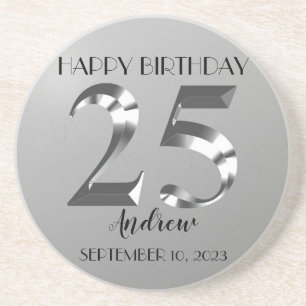 Metallisches Silber 25. Geburtstag Getränkeuntersetzer