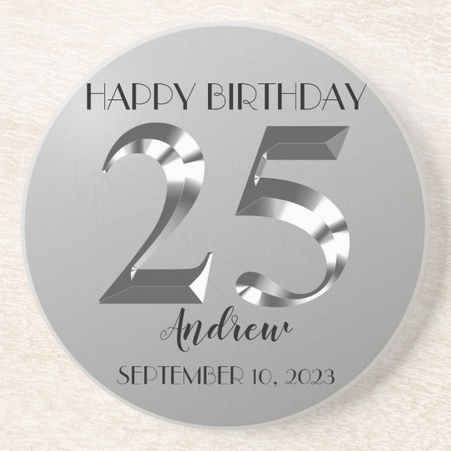 Metallisches Silber 25. Geburtstag Getränkeuntersetzer (Vorne)