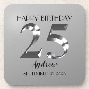 Metallisches Silber 25. Geburtstag Getränkeuntersetzer
