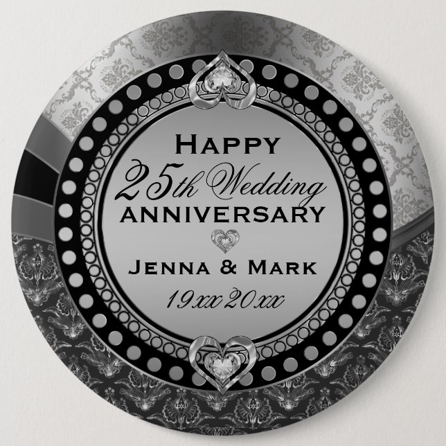 Metallisches Silber 25. Hochzeitstag 2 Button (Vorderseite)