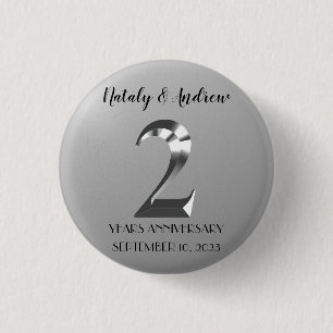 Metallisches Silber 2. Hochzeitstag Button