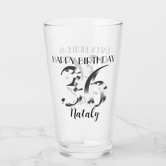 Metallisches Silber 36. Geburtstag Glas (Vorderseite)