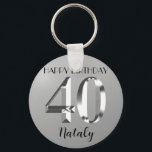 Metallisches Silber 40. Geburtstag Schlüsselanhänger<br><div class="desc">Alles Gute zum 40. Geburtstag. 40 Jahre. Silbermetallisches Etikett.</div>