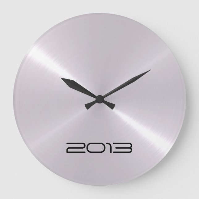Metallisches Silber Edelstahlmetall Große Wanduhr (Vorderseite)