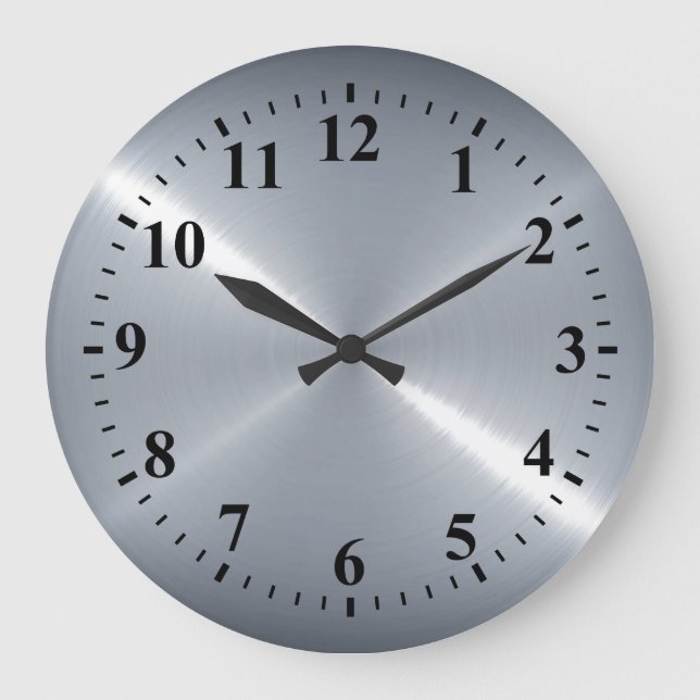 Metallisches Silber Edelstahlmetall Große Wanduhr (Vorderseite)