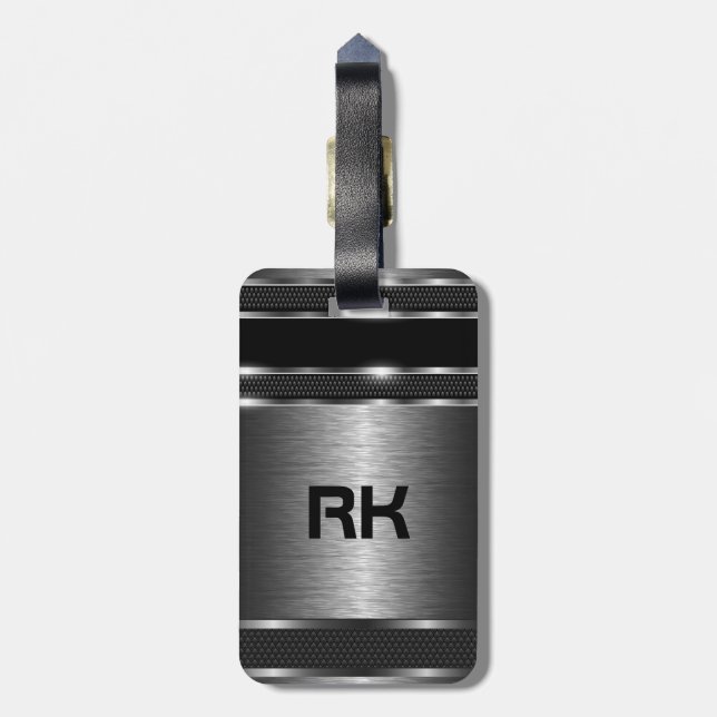 Metallisches Silber Gray Modernes geometrisches De Gepäckanhänger (Rückseite vertikal)