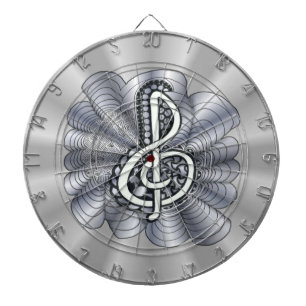 Metallisches Silber Treble Clef Musikalische Kunst Dartscheibe
