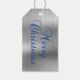 Metallisches Silber und Blauer Frohe Weihnachten Geschenkanhänger