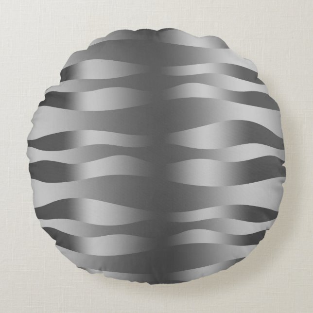 Metallisches Silber Zebra Streifen Rundes Kissen (Vorderseite)