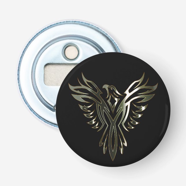 Metallisches silbernes Phoenix auf Schwarzem Flaschenöffner (Vorderseite)