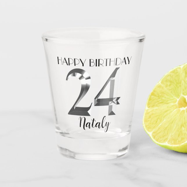 Metallisches Silberschussglas zum 24. Geburtstag Schnapsglas (Vorderseite)