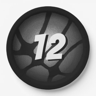 Metallisches Silver Black Basketball Ball Geburtst Pappteller