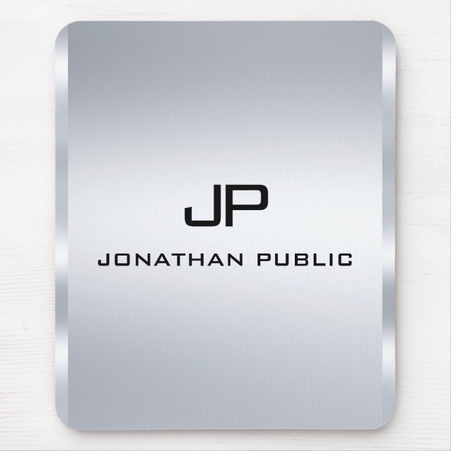 Metallisches Silver Look Template für Monogram Mousepad (Vorne)