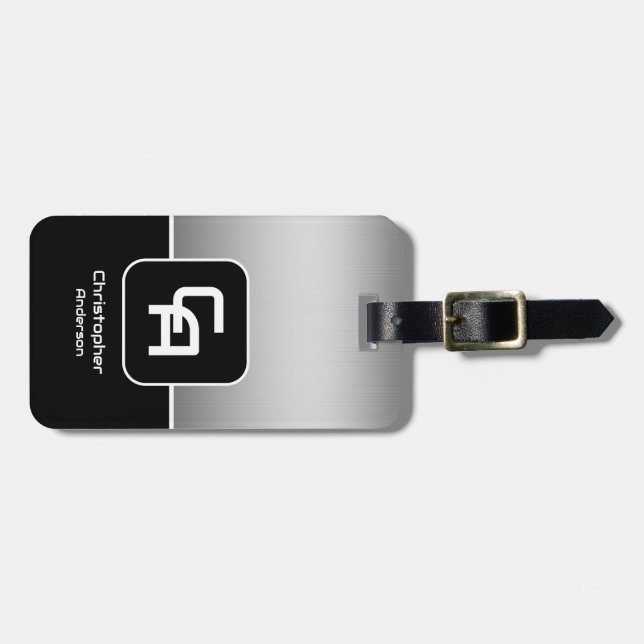 Metallisches Silver Monogramm Gepäckanhänger (Vorderseite horizontal)