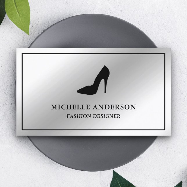 Metallisches Stahlsilber-Foil High Heels Stilettos Visitenkarte (Von Creator hochgeladen)