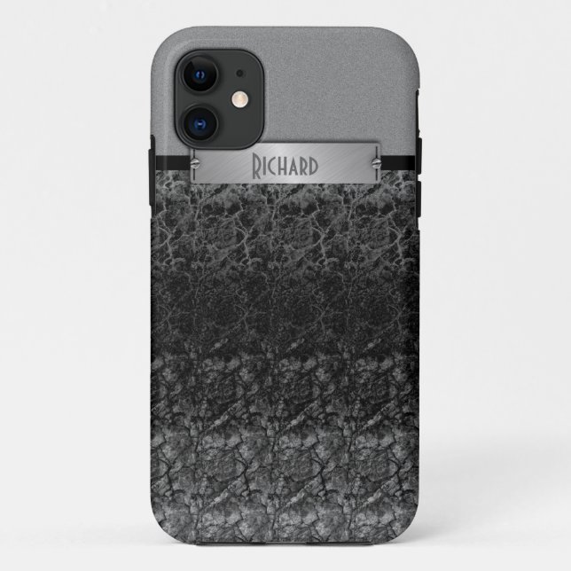 Metallisches und schwarzes graues ledernes Case-Mate iPhone hülle (Rückseite)
