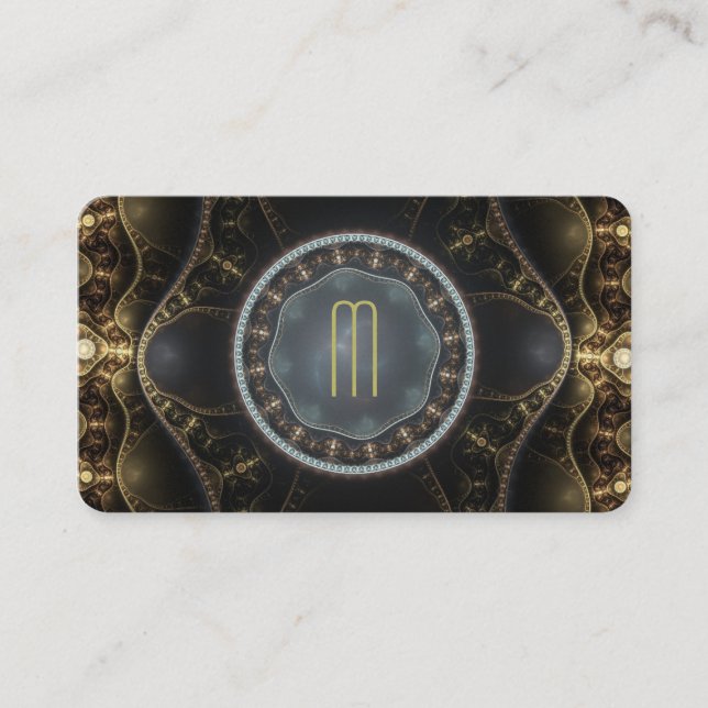 Metallisches Verziertes Steampunk-Fraktal Monogram Visitenkarte (Vorderseite)